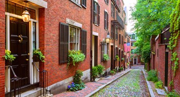 Creative Landscaping for Smaller Spaces Acorn street Beacon Hill cobblestone Boston in Massachusetts USA