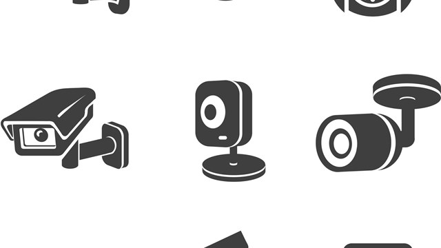  Video surveillance security cameras graphic icons pictograms set vector