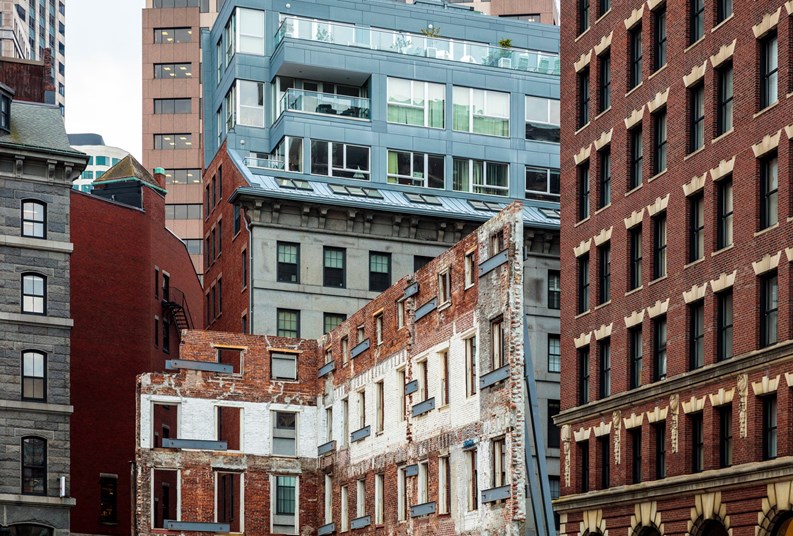 Layers of Boston buildings from various eras