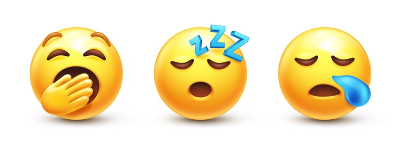 Snoring emoticon, Zzz and yawning face 3D stylized icons
