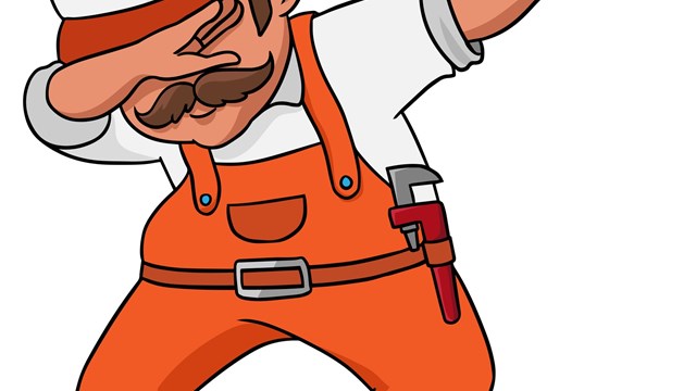 Dabbing plumber character vector cartoon clip art