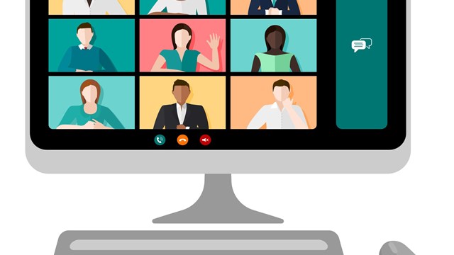 Computer screen with a video conference call with multicultural people and different genders vector