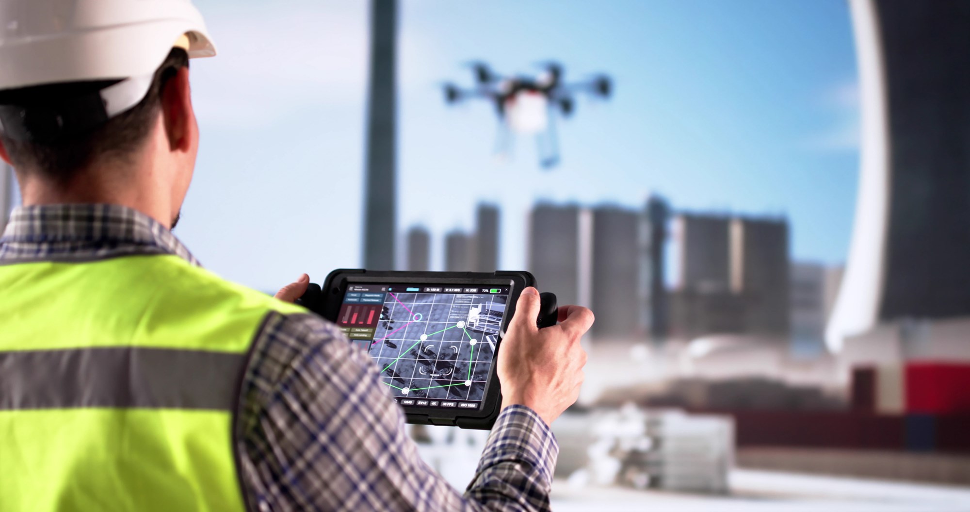 Observing With A Camera, A Technician Inspects Oil Refinery Pipes Using Drone